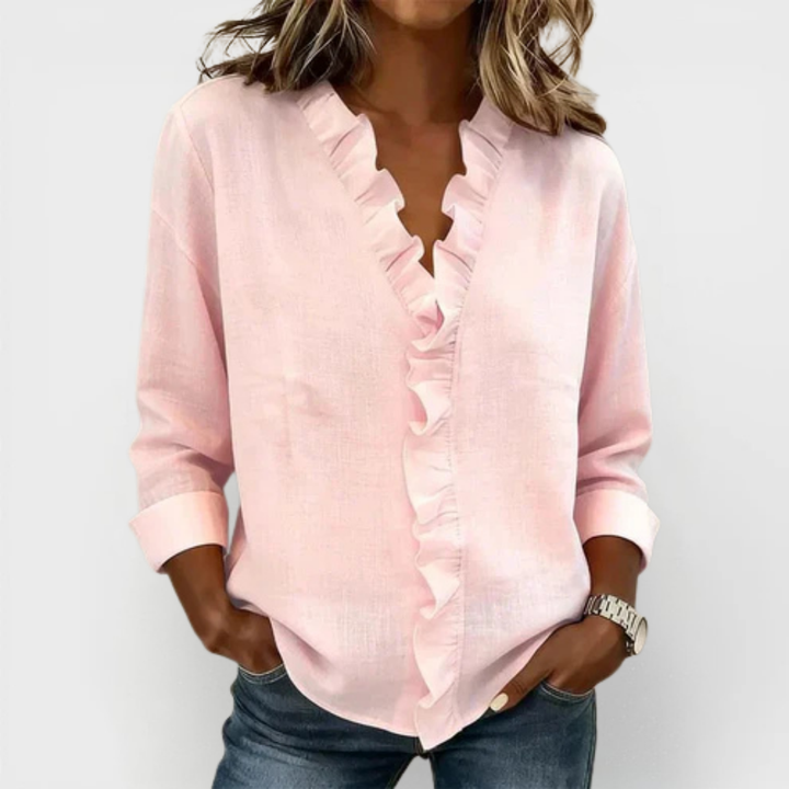 Janel | Blouse with Ruffles, V-Neck and Long Sleeves