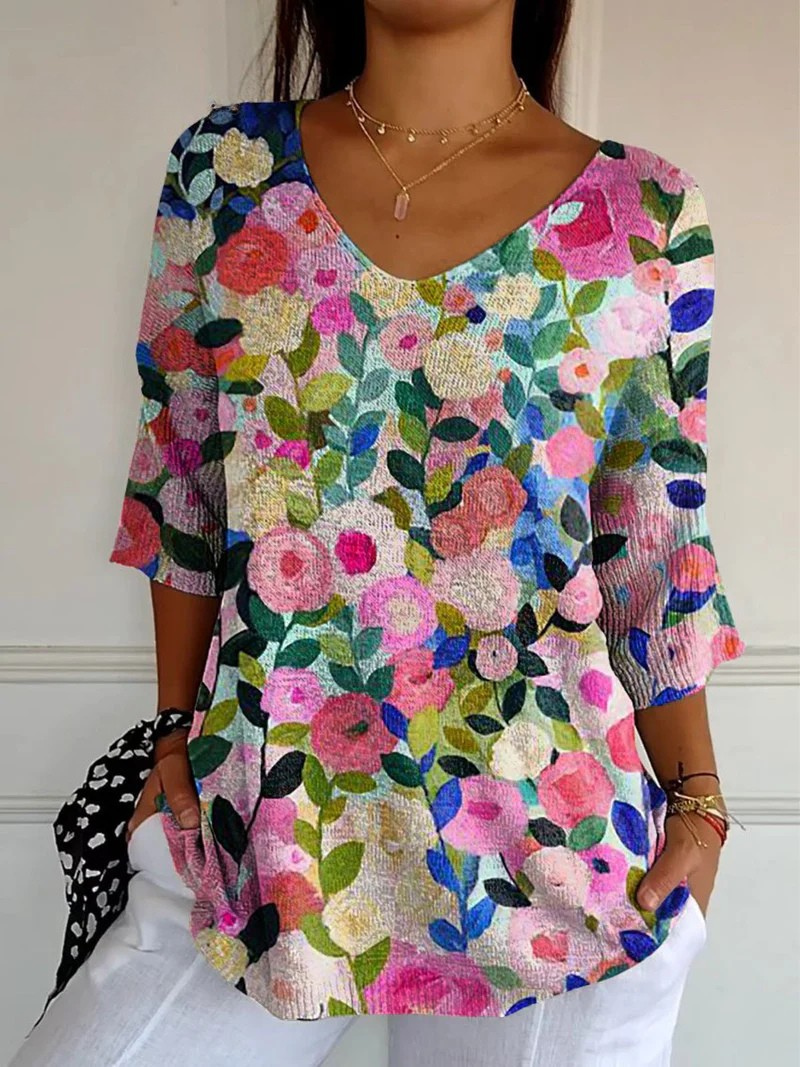 Zoey | Colorful Spring Floral Garden Printed Women's Casual Pullover Knit