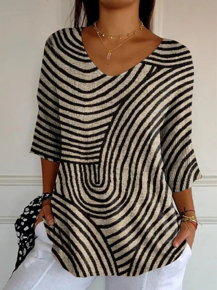 Kallista | Retro Geometric Art Round Line Print Casual Pullover Knit