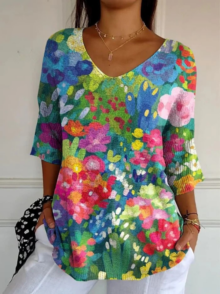 Reine | Vintage Lovely Floral Art Print Casual Pullover Knit