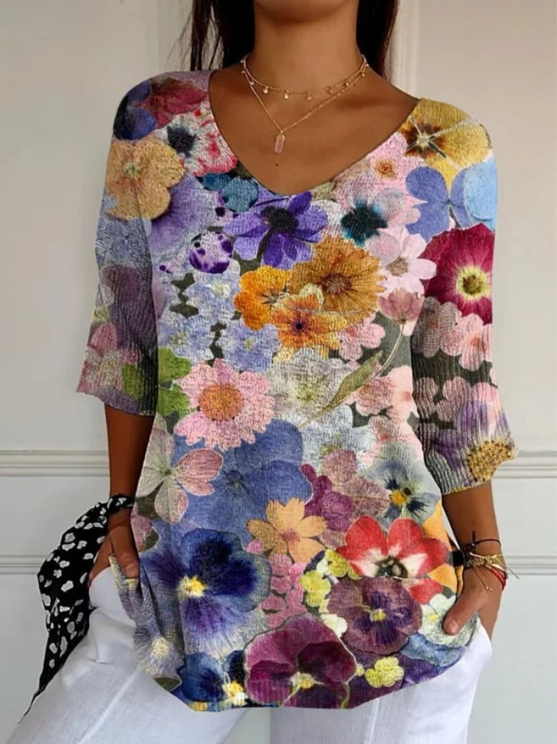 Oprah | Vintage Lovely Floral Art Print Casual Pullover Knit
