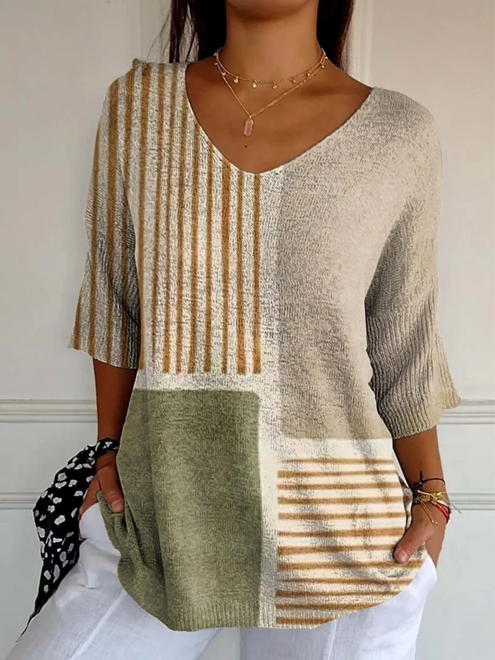 Eileen | Abstract Geometric Pattern Art Print Casual Knit Pullover