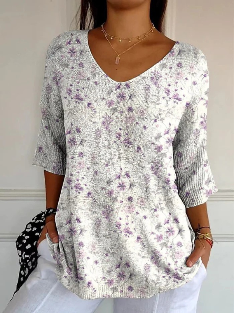 Jade | Vintage Floral Art Casual Pullover Knit