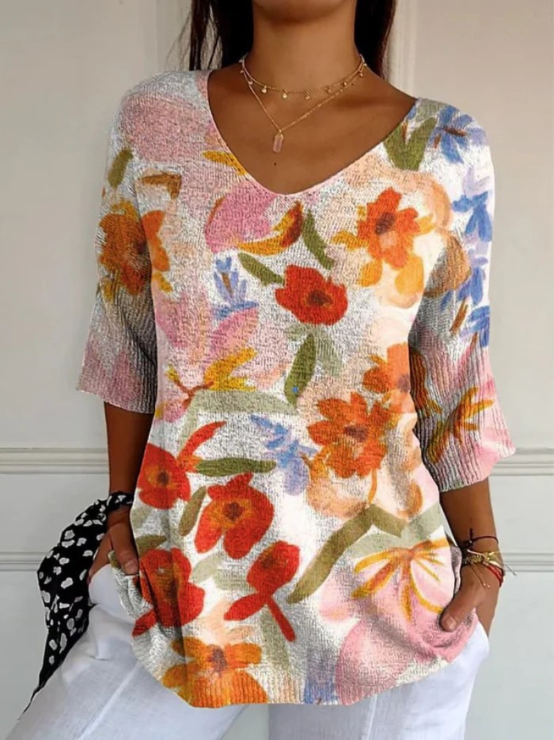 Karina | Vintage Art Floral Casual Pullover Knit