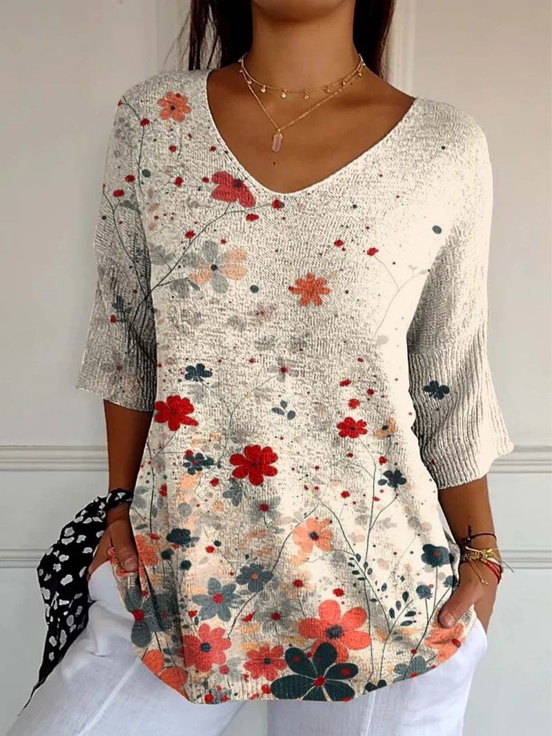 Catalina | Vintage Floral Pattern Art Print Casual Knit Pullover