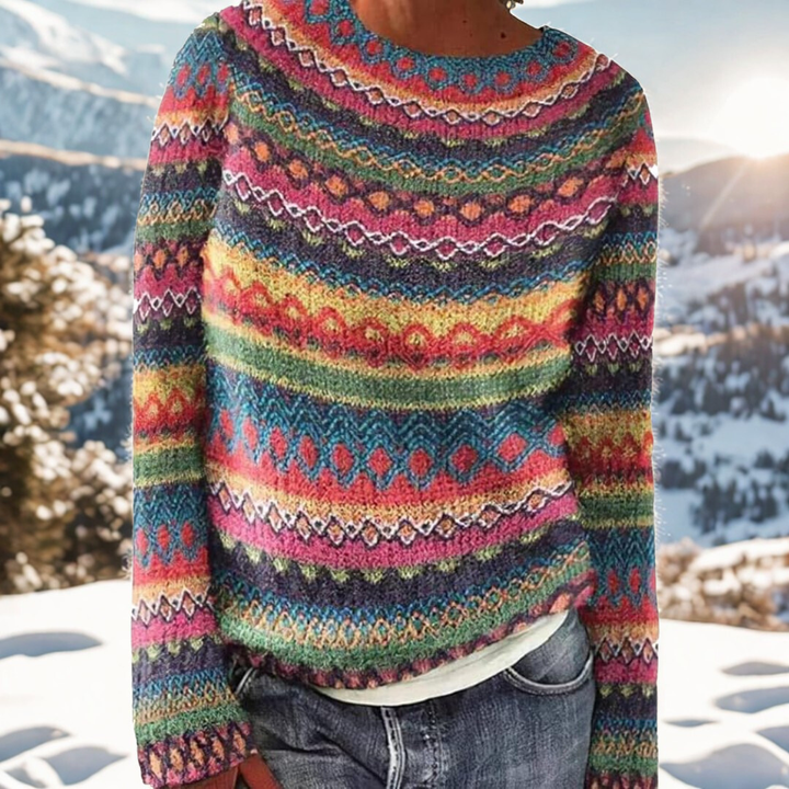 Lena – Bohemian Knit Sweater with Folk Pattern