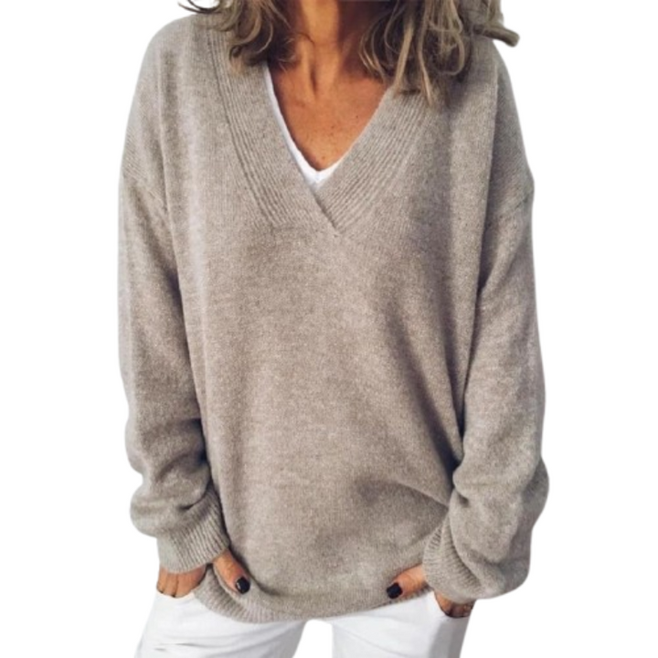 Rena – Relaxed V-Neck Knit Sweater