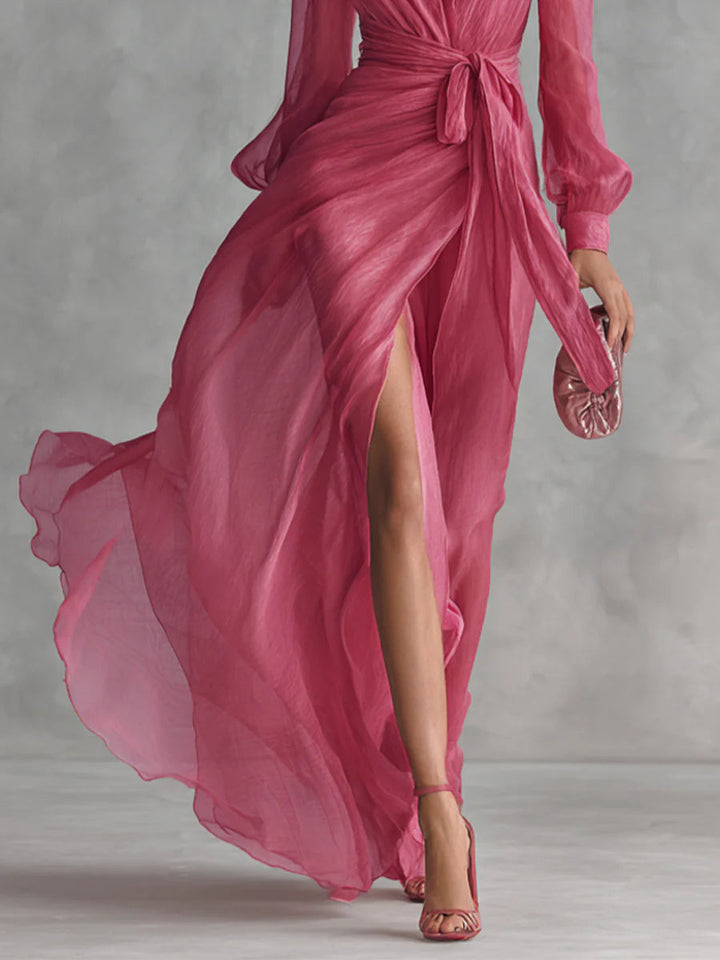 Mosi | Elegant Chiffon V-Neck Tie-Waist Long Dress