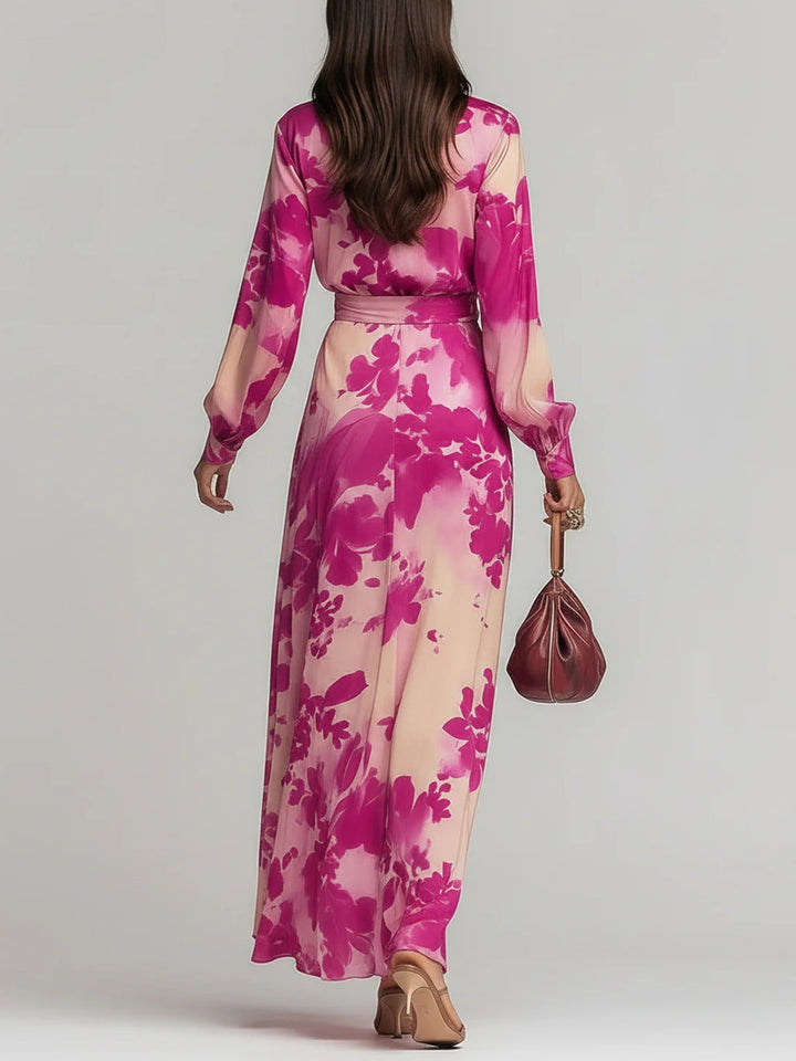 Julissa | Rose Floral V-Neck Belted Maxi Dress