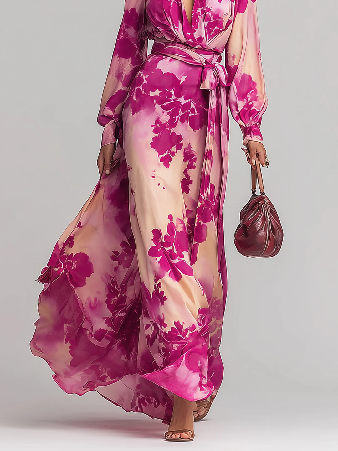 Julissa | Rose Floral V-Neck Belted Maxi Dress