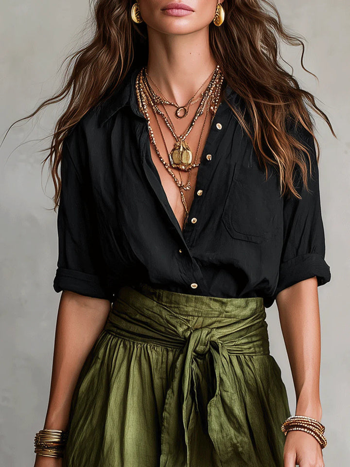 Grace | Black Top & Olive Midi Skirt Set