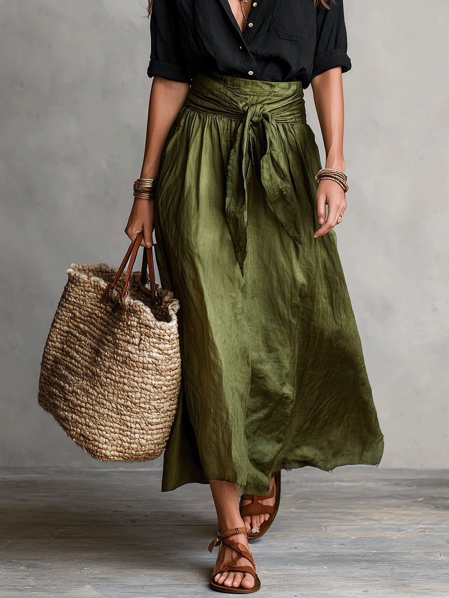 Grace | Black Top & Olive Midi Skirt Set
