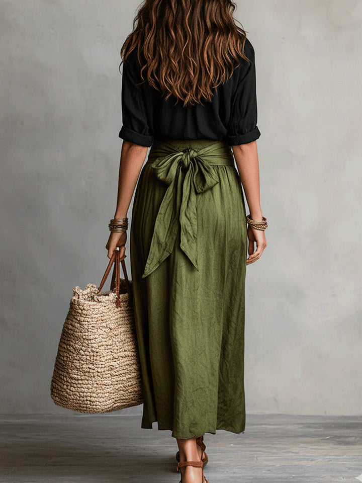 Grace | Black Top & Olive Midi Skirt Set