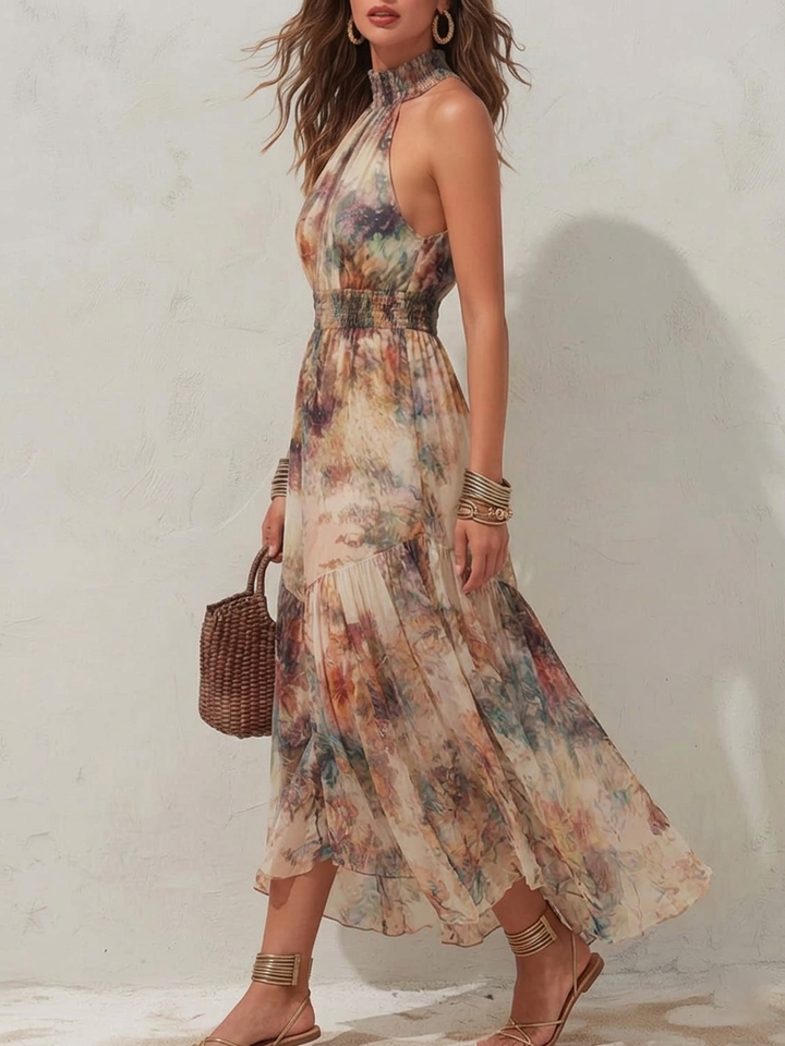 Laurie | Soft Floral Halter Maxi Dress