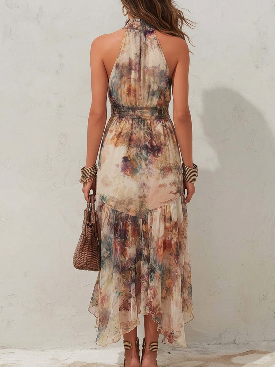 Laurie | Soft Floral Halter Maxi Dress