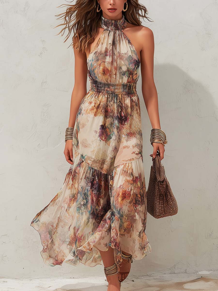 Laurie | Soft Floral Halter Maxi Dress