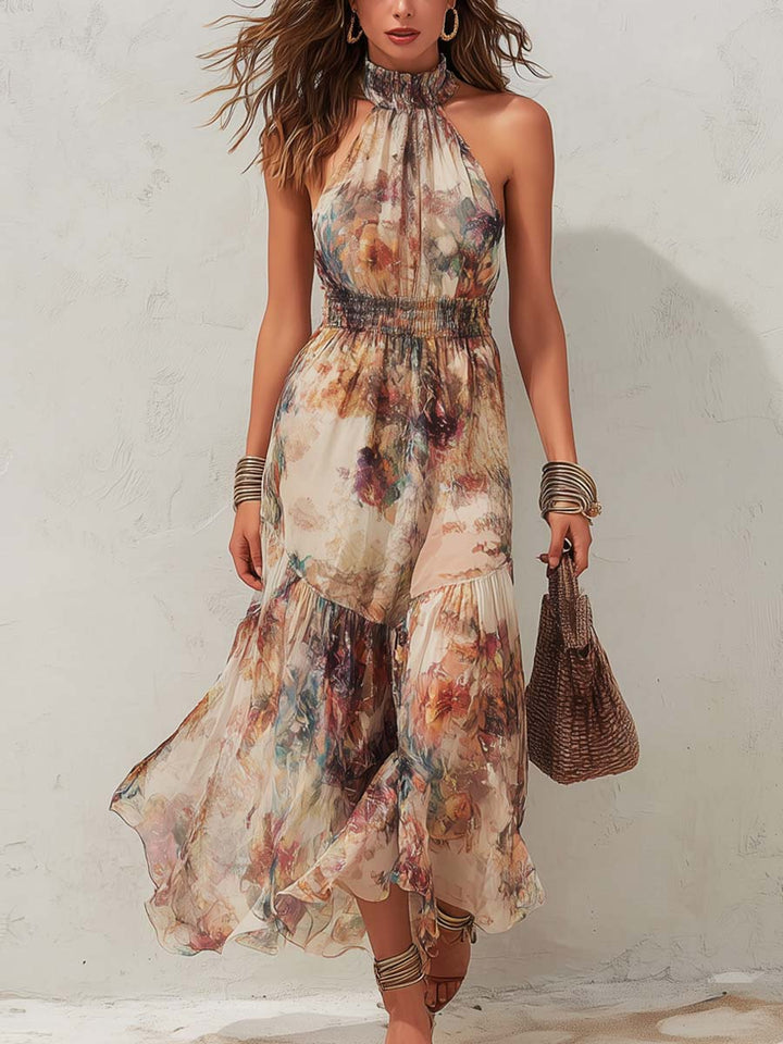 Laurie | Soft Floral Halter Maxi Dress