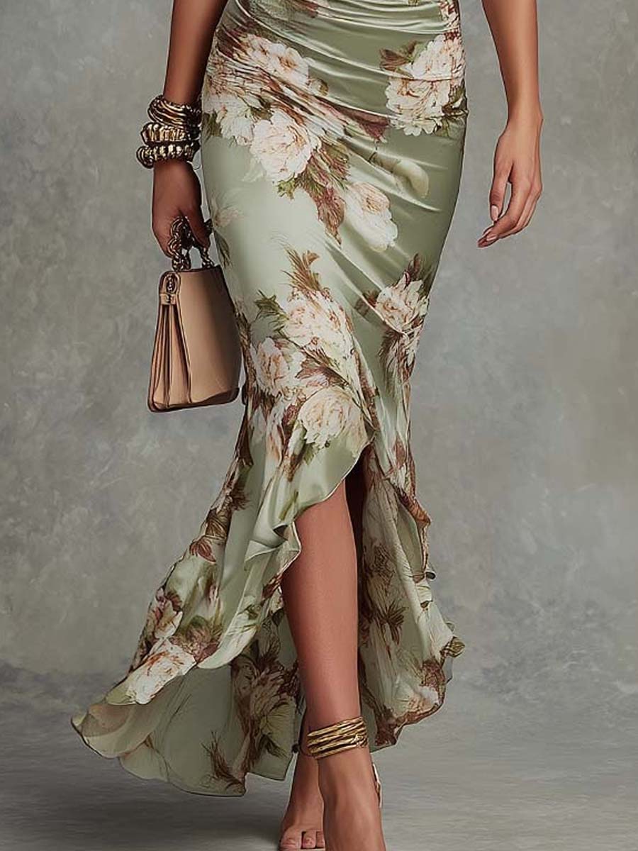 Kerry | Ruched Floral Slit Dress