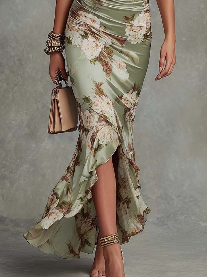 Kerry | Ruched Floral Slit Dress