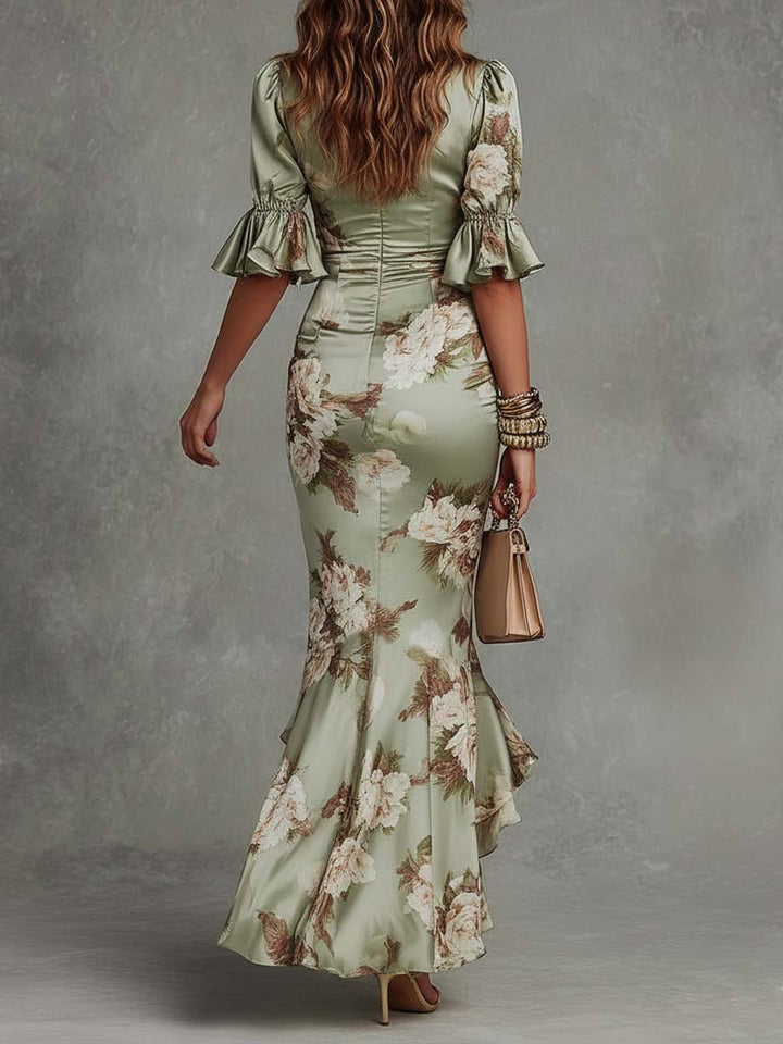Kerry | Ruched Floral Slit Dress