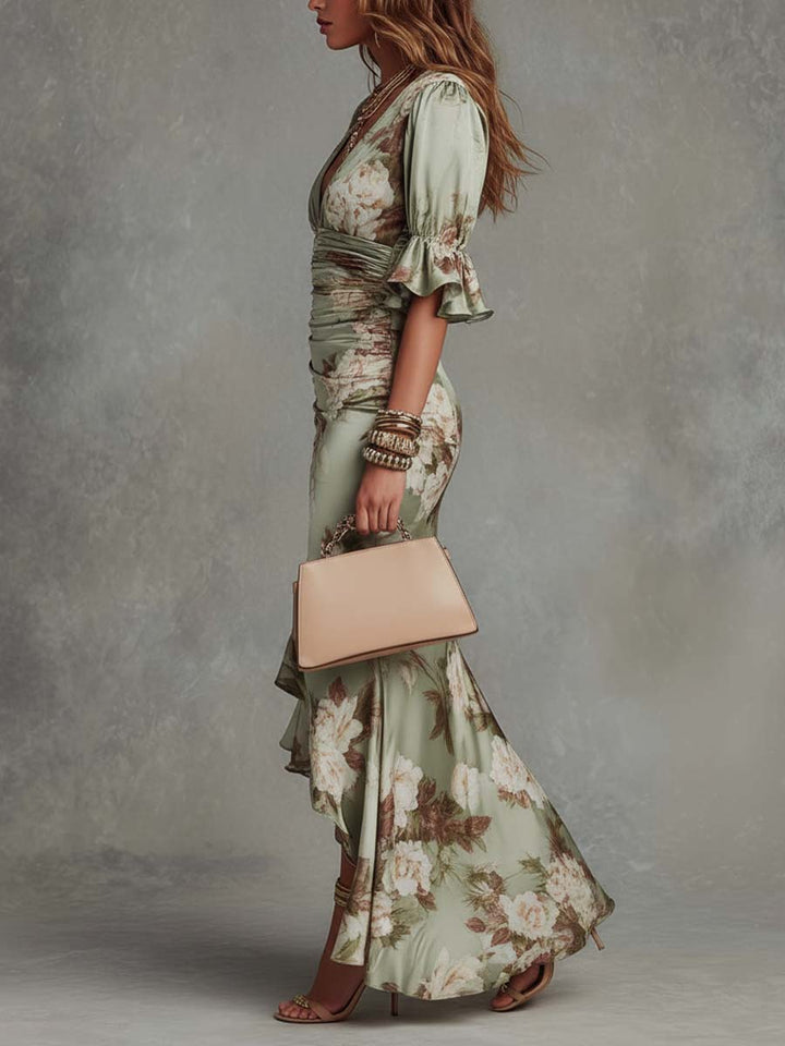 Kerry | Ruched Floral Slit Dress