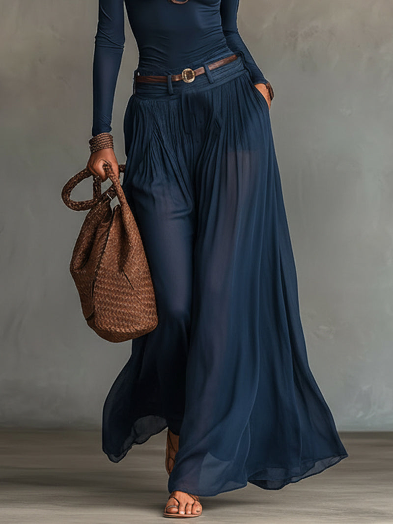 Carol | Navy One-Shoulder Top and Skirt Two-Piece Set (+ Free Belt)