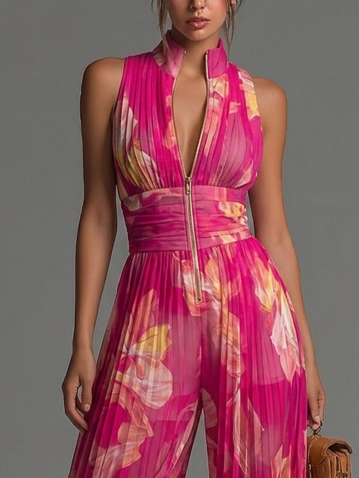Madeline – Floral Wide-Leg Pleated Jumpsuit