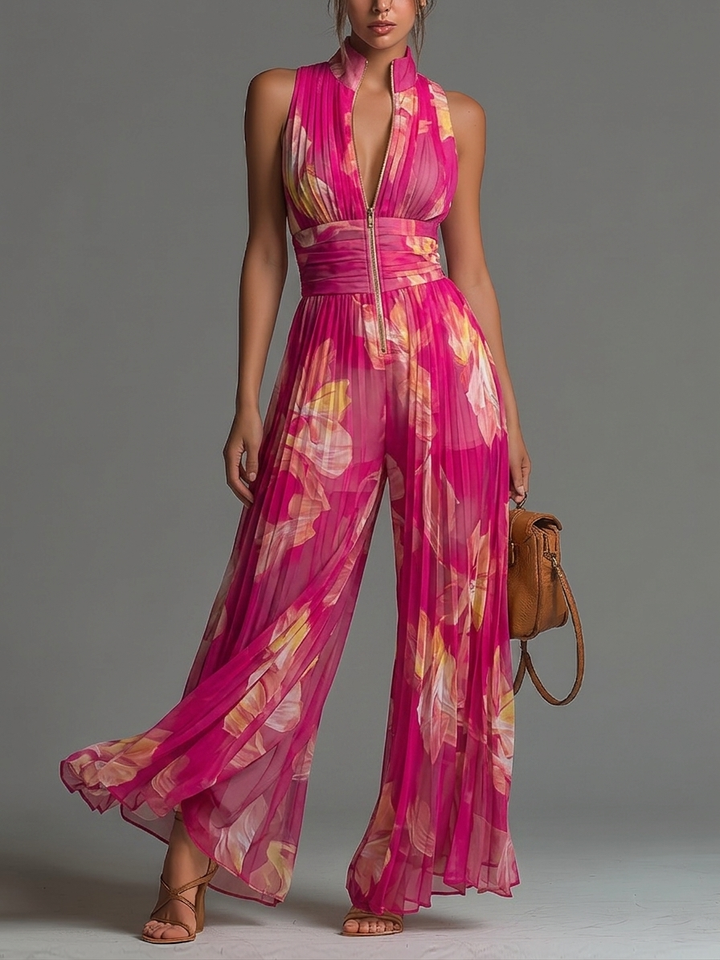 Madeline – Floral Wide-Leg Pleated Jumpsuit