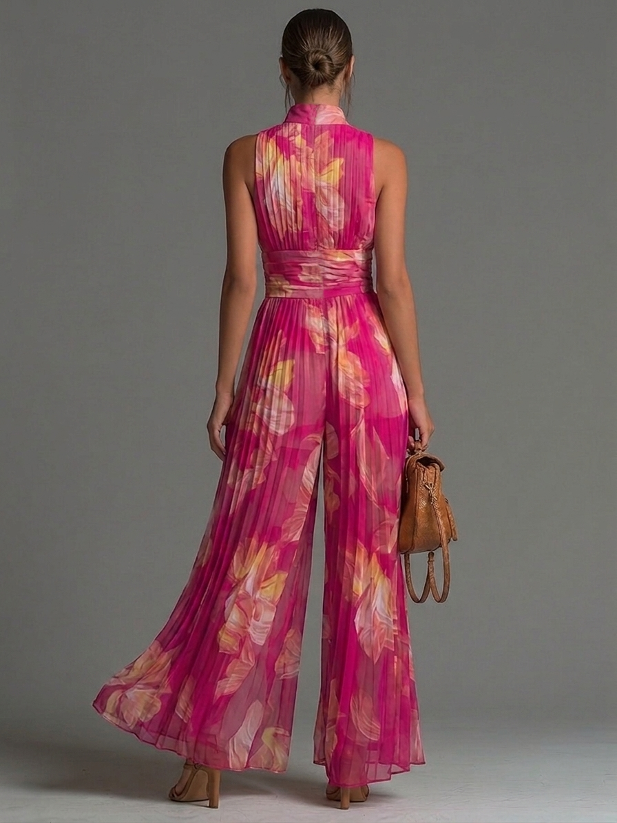 Madeline – Floral Wide-Leg Pleated Jumpsuit