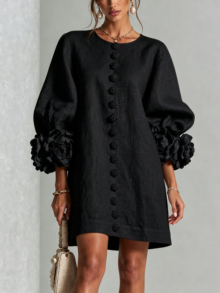 Robin – Floral Cuff Button-Front Mini Dress