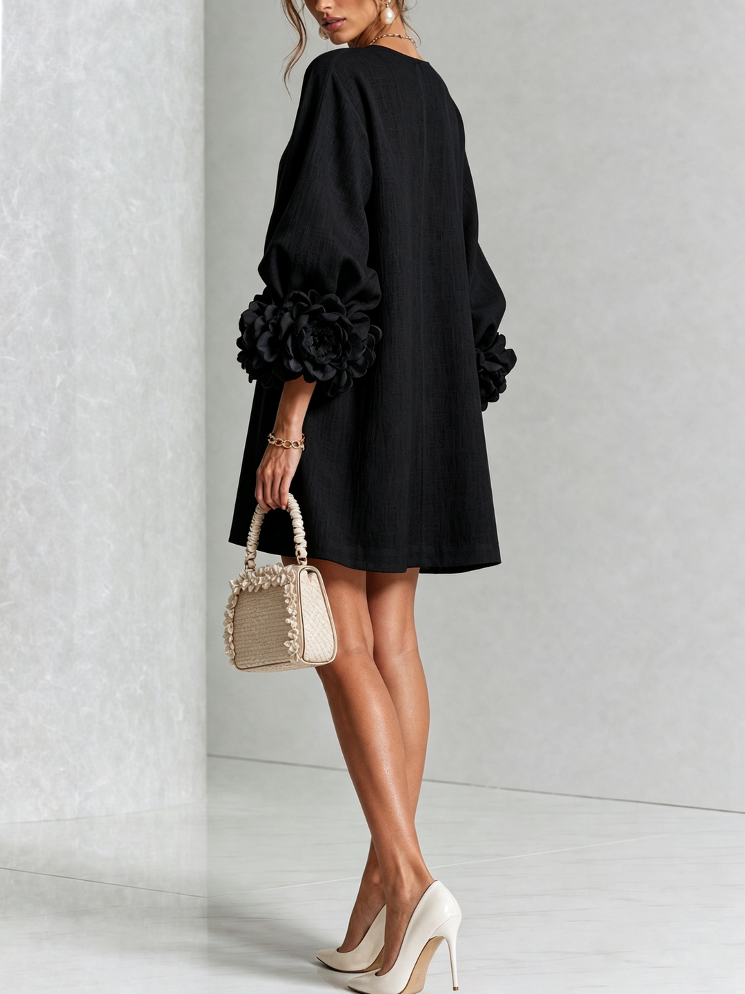 Robin – Floral Cuff Button-Front Mini Dress