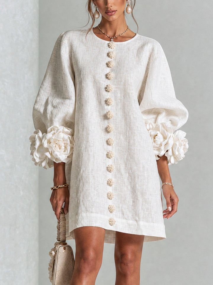 Robin – Floral Cuff Button-Front Mini Dress
