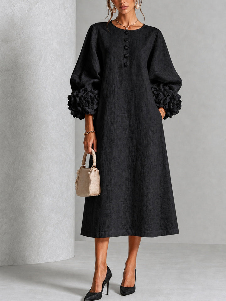 Mary – Midi Dress With Sculptural Floral Cuffs
