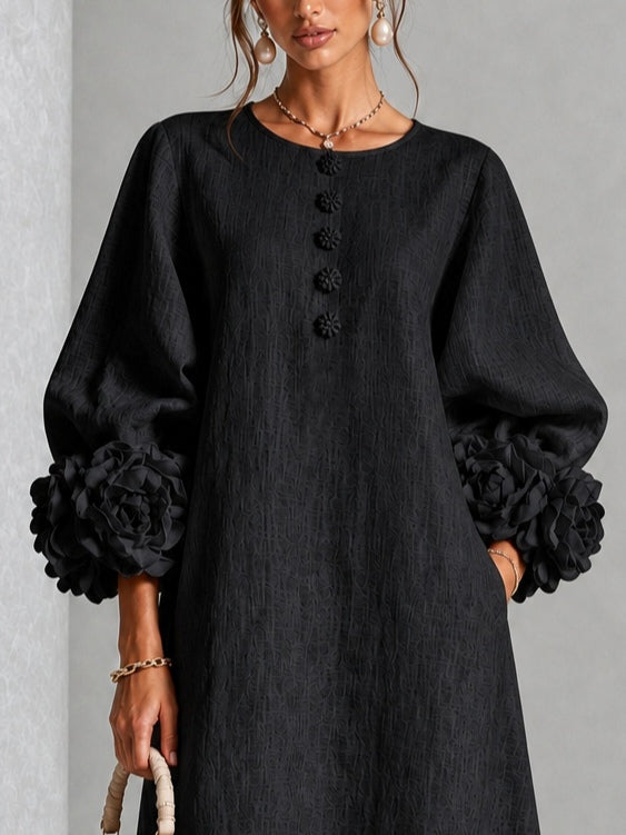 Mary – Midi Dress With Sculptural Floral Cuffs