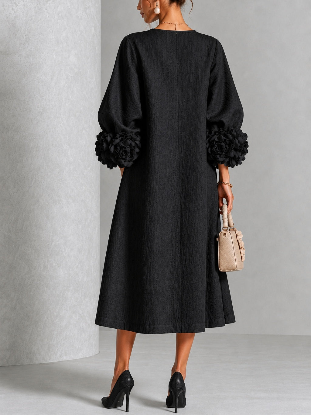 Mary – Midi Dress With Sculptural Floral Cuffs