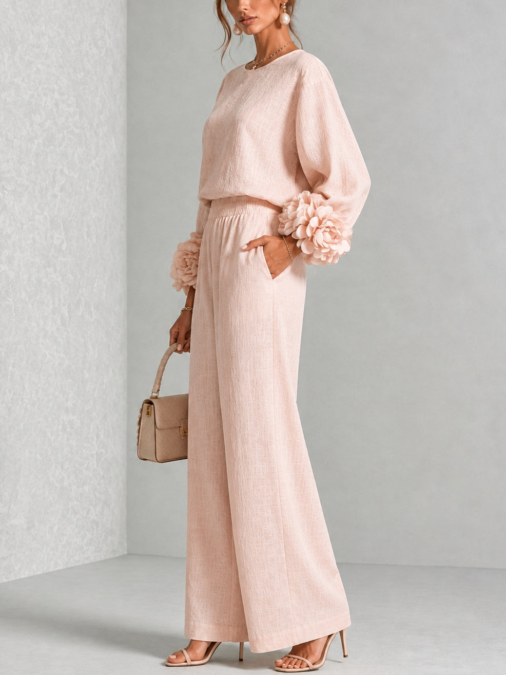 Rae – Floral Cuff Wide-Leg Two-Piece Set