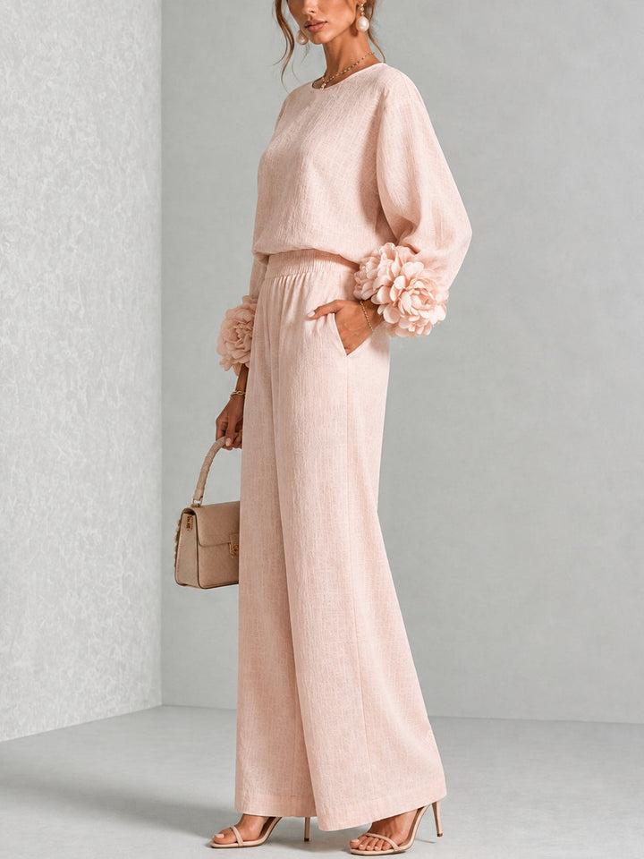 Rae – Floral Cuff Wide-Leg Two-Piece Set
