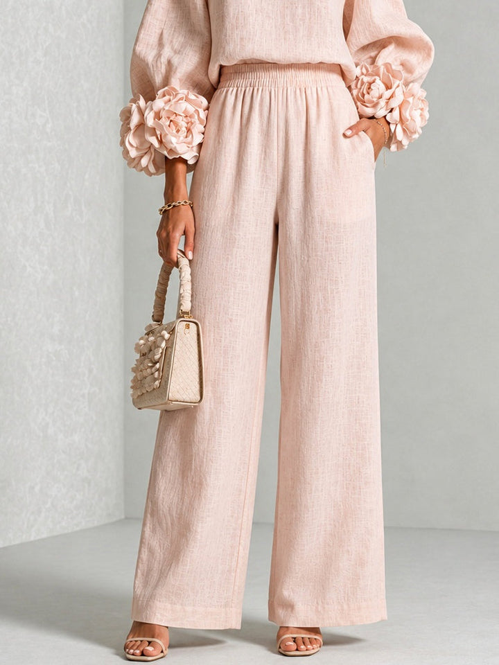 Rae – Floral Cuff Wide-Leg Two-Piece Set