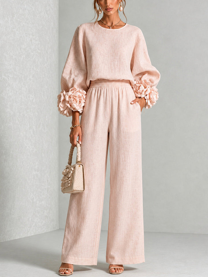 Rae – Floral Cuff Wide-Leg Two-Piece Set