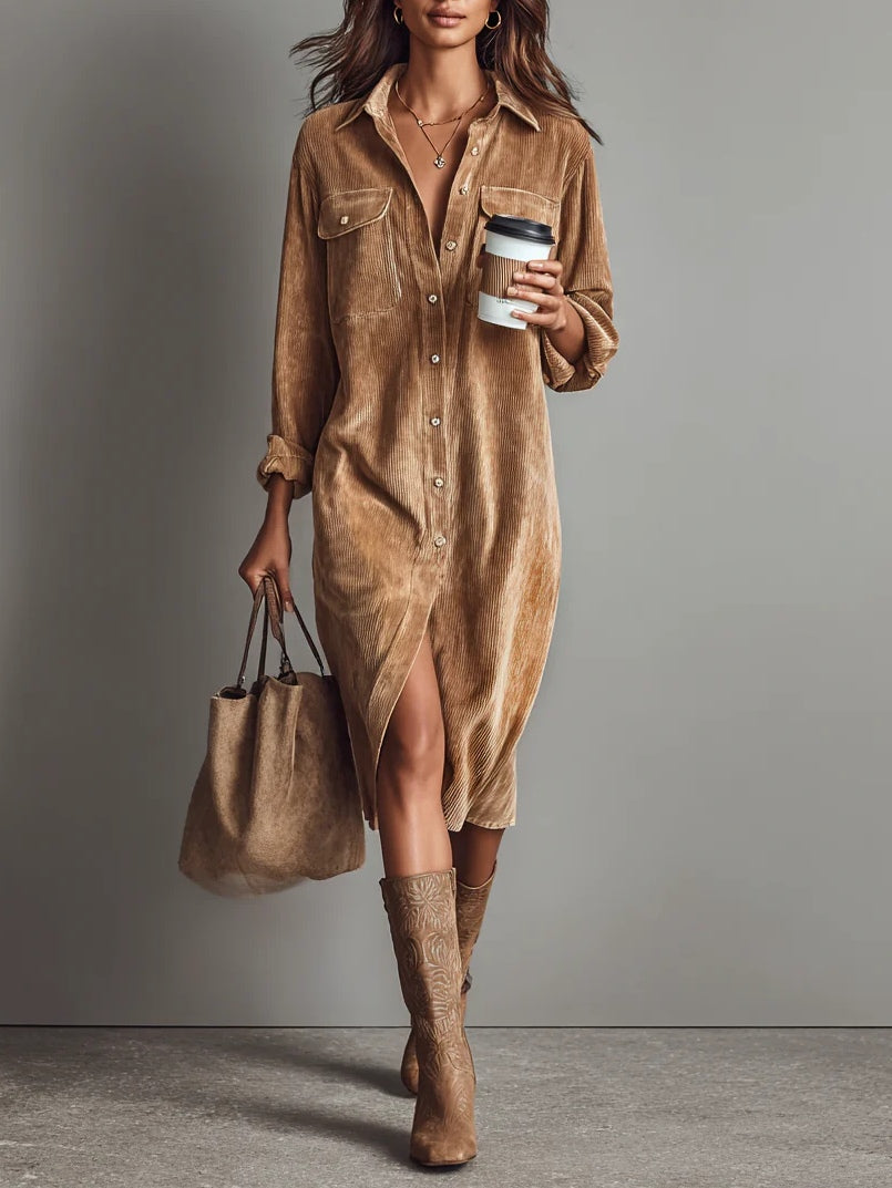 Kimberly – Corduroy-Look Shirt Midi Dress