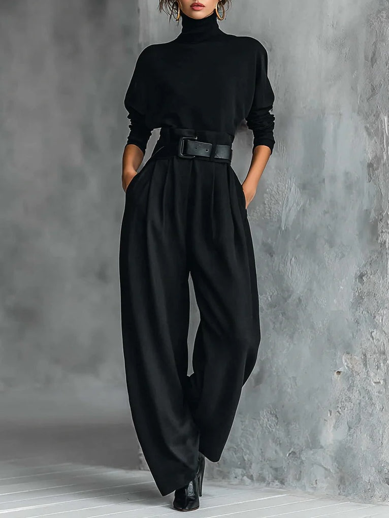 Hazel | Black Belted Two-Piece Set