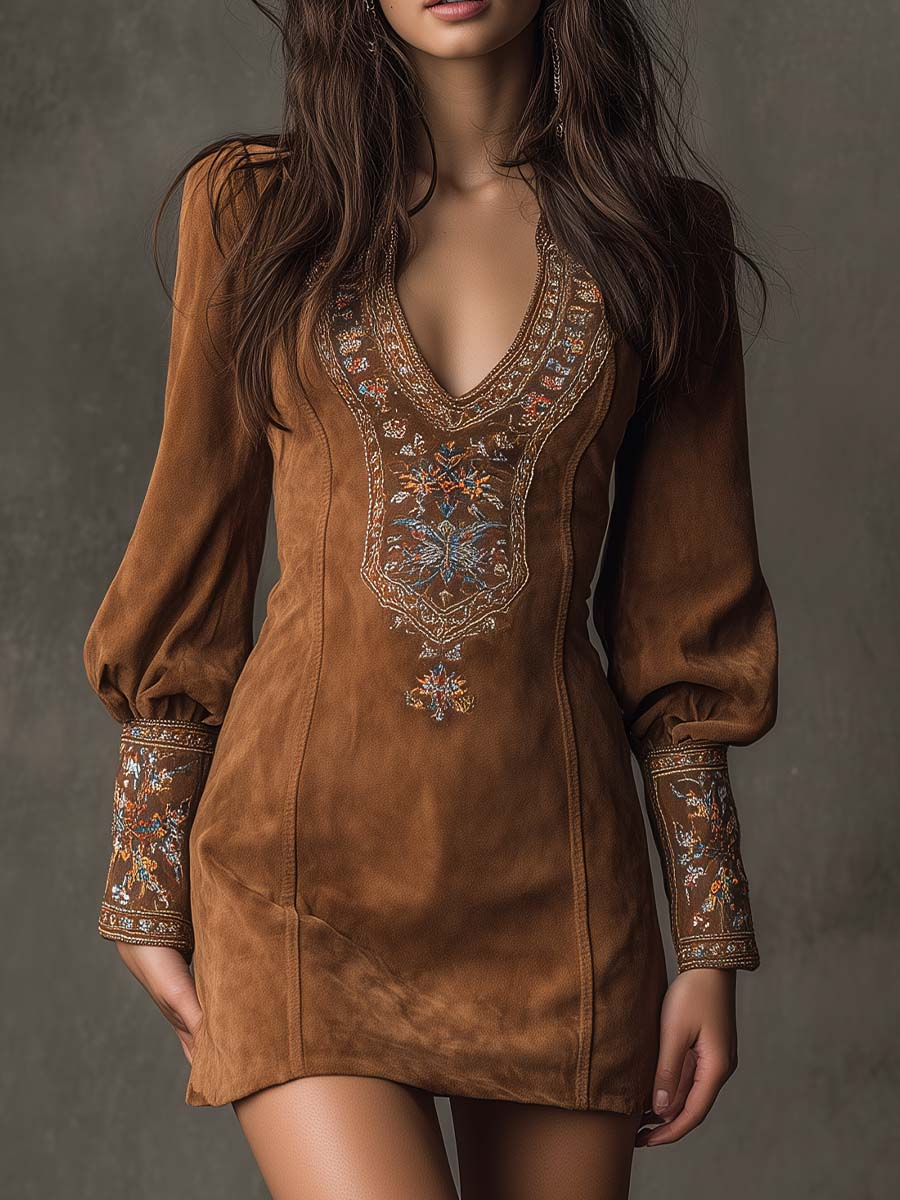 Dora | Short Dress with Suede Effect