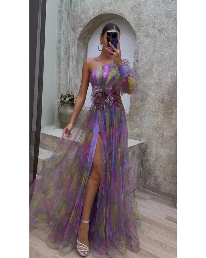 Andra | Asymmetrical One Sleeve Split Dress