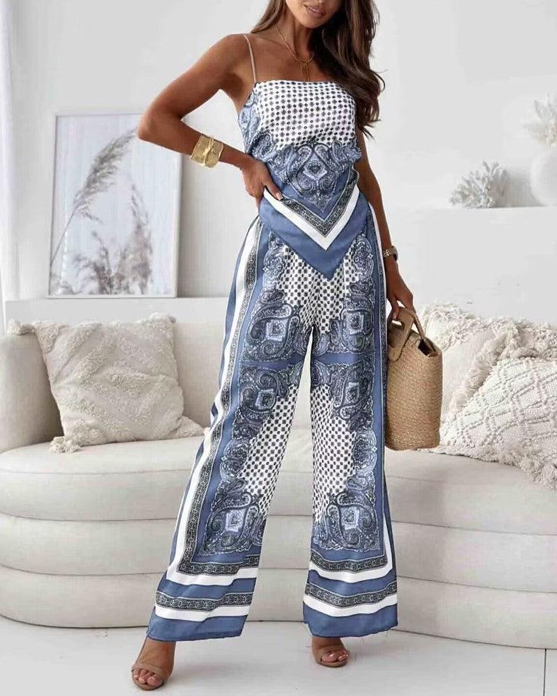 Carolanne | Vacation Ready Stylish Lace-Up Vest & Pants Two-Piece Set Dress