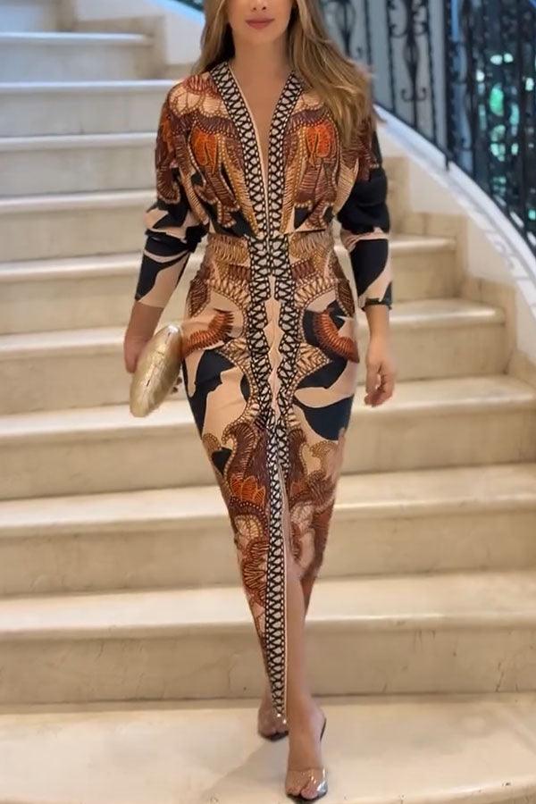 Elaina | Sun Escape Unique Print Dolman Midi Dress