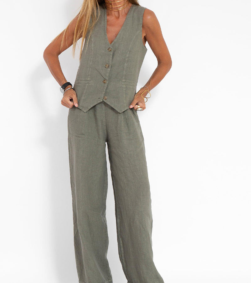 Cristina | Buttoned Vest and Wide-Leg Pants Set