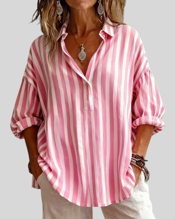 Jayda | Loose Striped Blouse with Collar