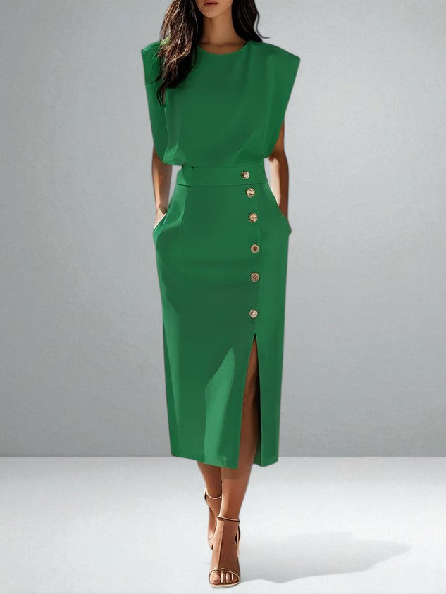 Olena | Elegant Button Midi Dress