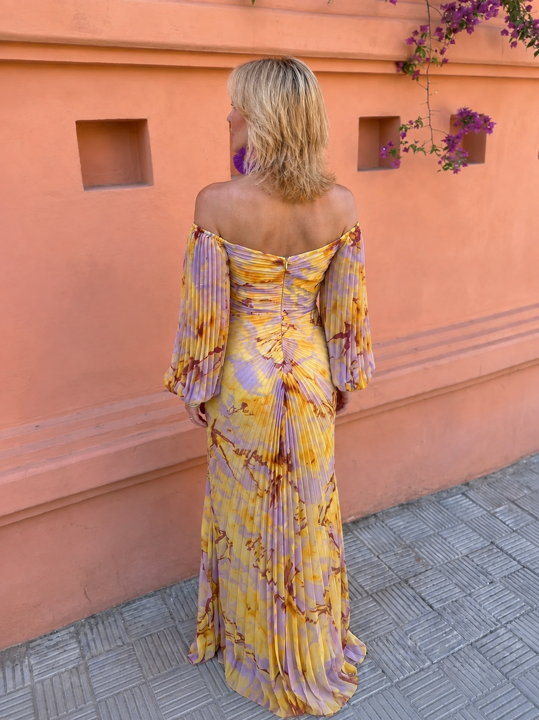 Ramona – Off-Shoulder Pleated Gown with Front Slit