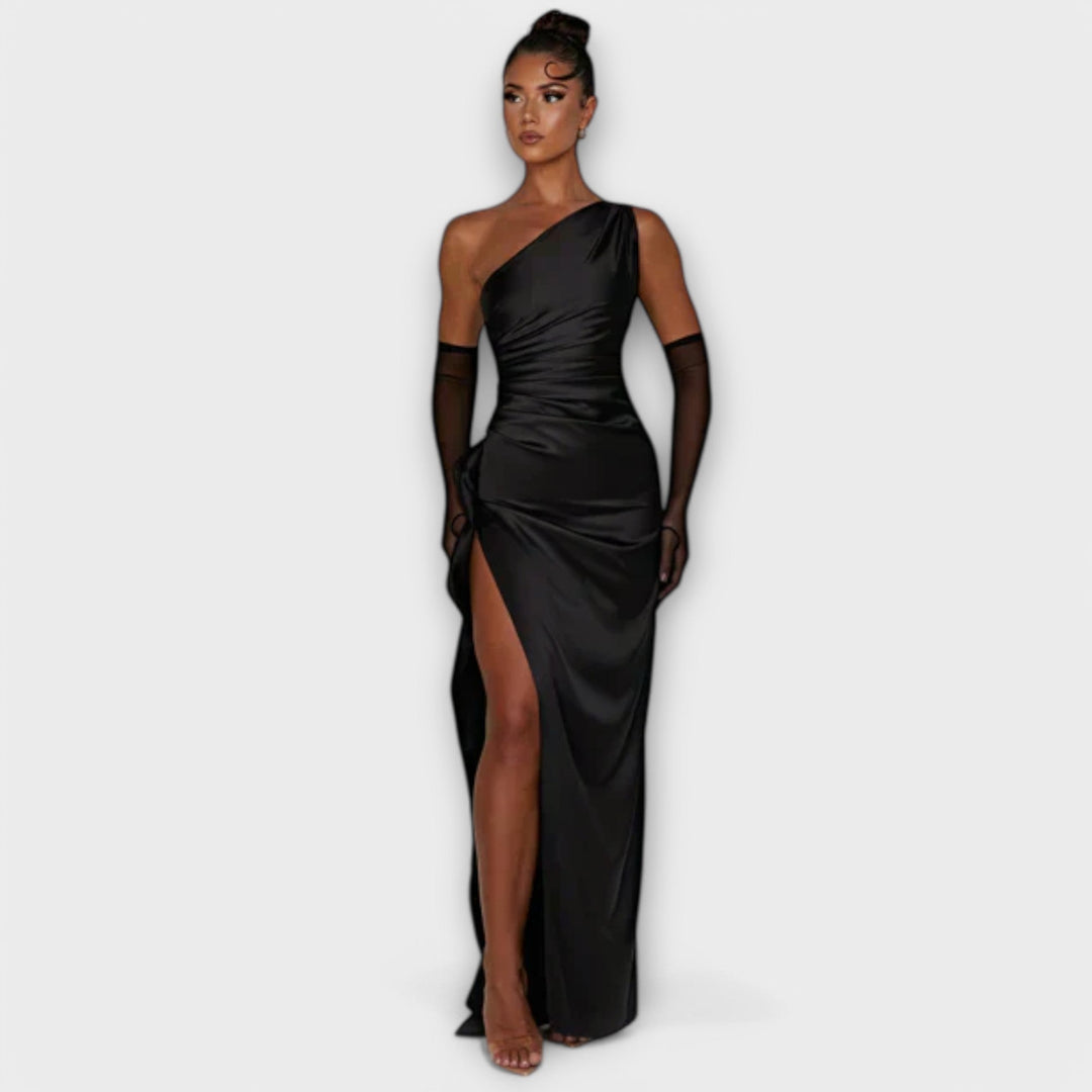 Gracie | Asymmetrical Maxi Dress with Draping on One Arm